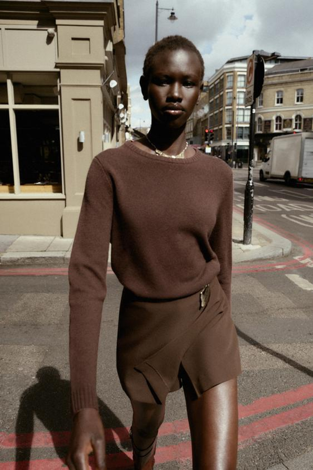 ZARA ЮБКА-БРЮКИ С АСИММЕТРИЧНОЙ ОТДЕЛКОЙ, КОРИЧНЕВЫЙ