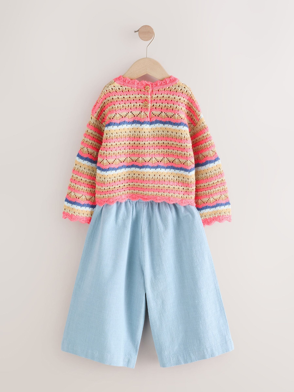 Лонгслив вязаный и брюки широкие в комплекте для девочки Next E25-163, Розовый, Голубой