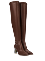 Женские шоколадные ботфорты из кожи на молнии с уникальным каблуком