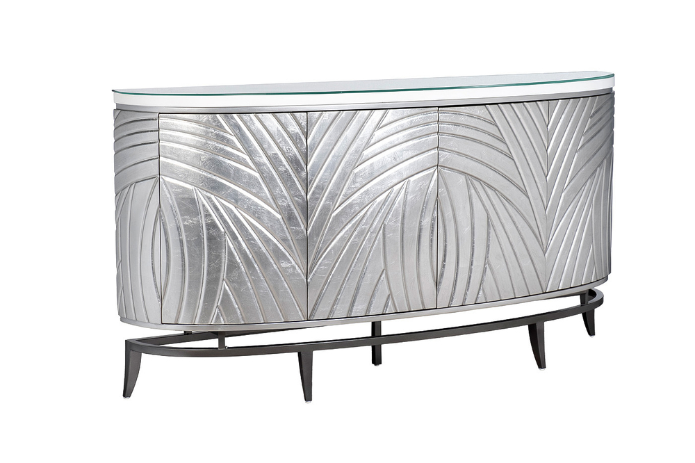 Комод округлый с дверцами 97x41x182см Garda Decor серебристый