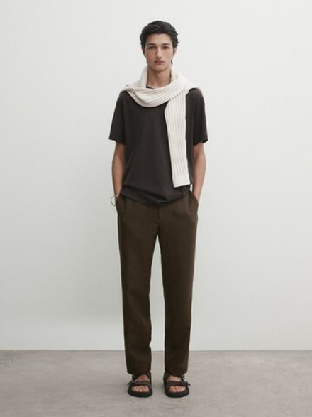 Massimo Dutti Хлопковая футболка с короткими рукавами, темно-серый