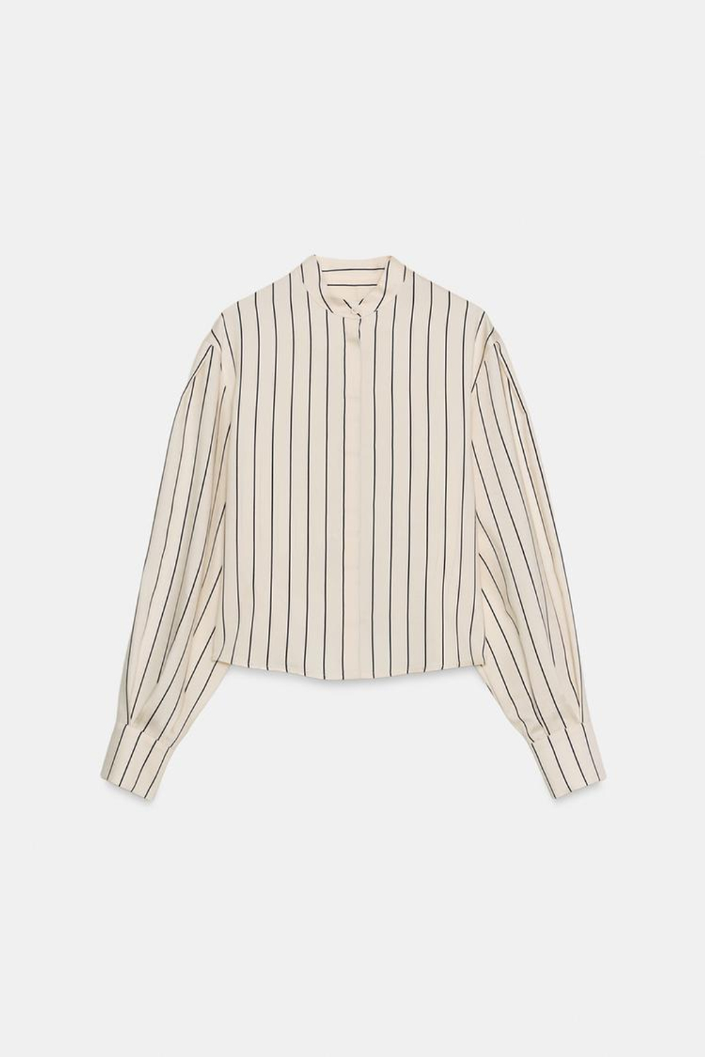 ZARA РУБАШКА В ПОЛОСКУ С ОБЪЕМНЫМИ РУКАВАМИ — ZW COLLECTION, ЭКРЮ/ТЕМНО-СИНИЙ