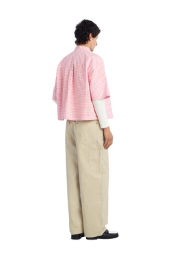 ZARA X BENITO ANTONIO РУБАШКА С ОТЛОЖНЫМ ВОРОТНИКОМ, РОЗОВЫЙ/БЕЛЫЙ