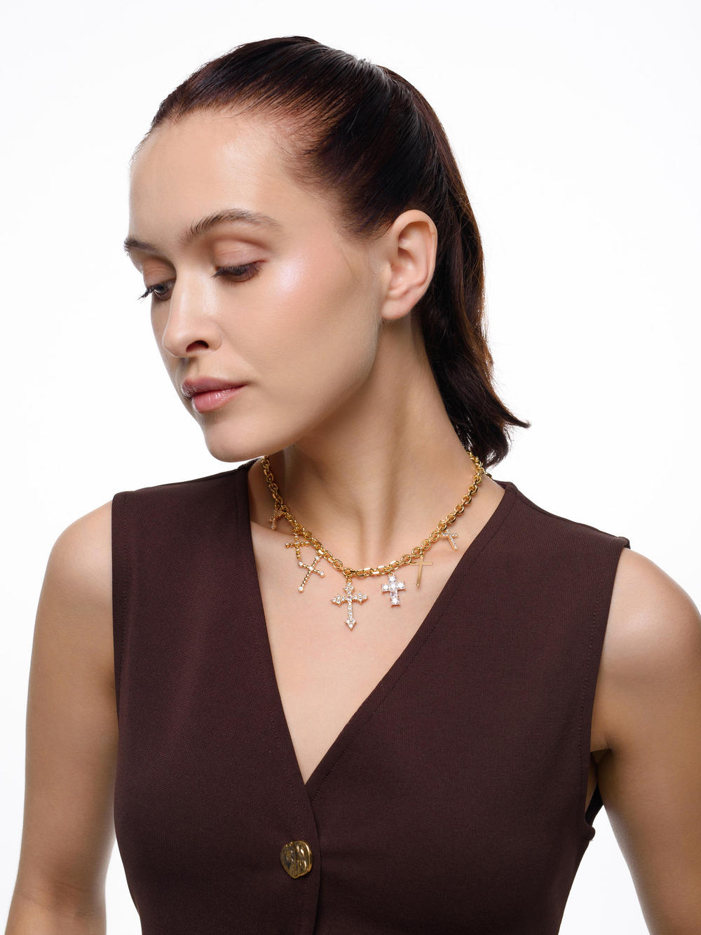 Колье "Cross" 7 крестов Gold