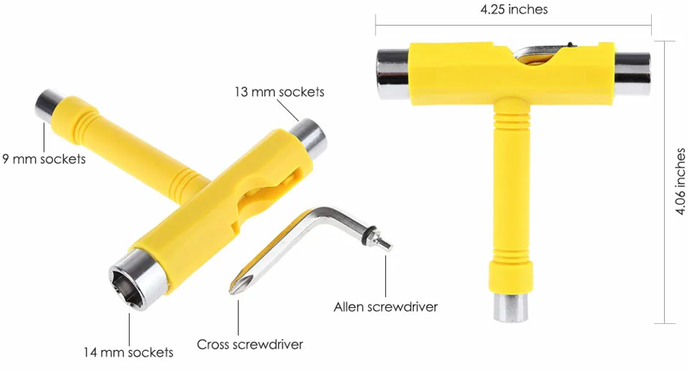 Ключ T-образный для скейтборда, лонгборда или круизера. Желтый