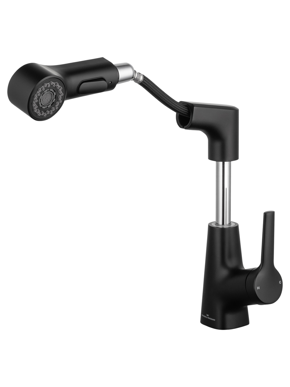 Смеситель для раковины с выдвижным изливом WONZON & WOGHAND, Черный матовый (WW-121B108-MB)