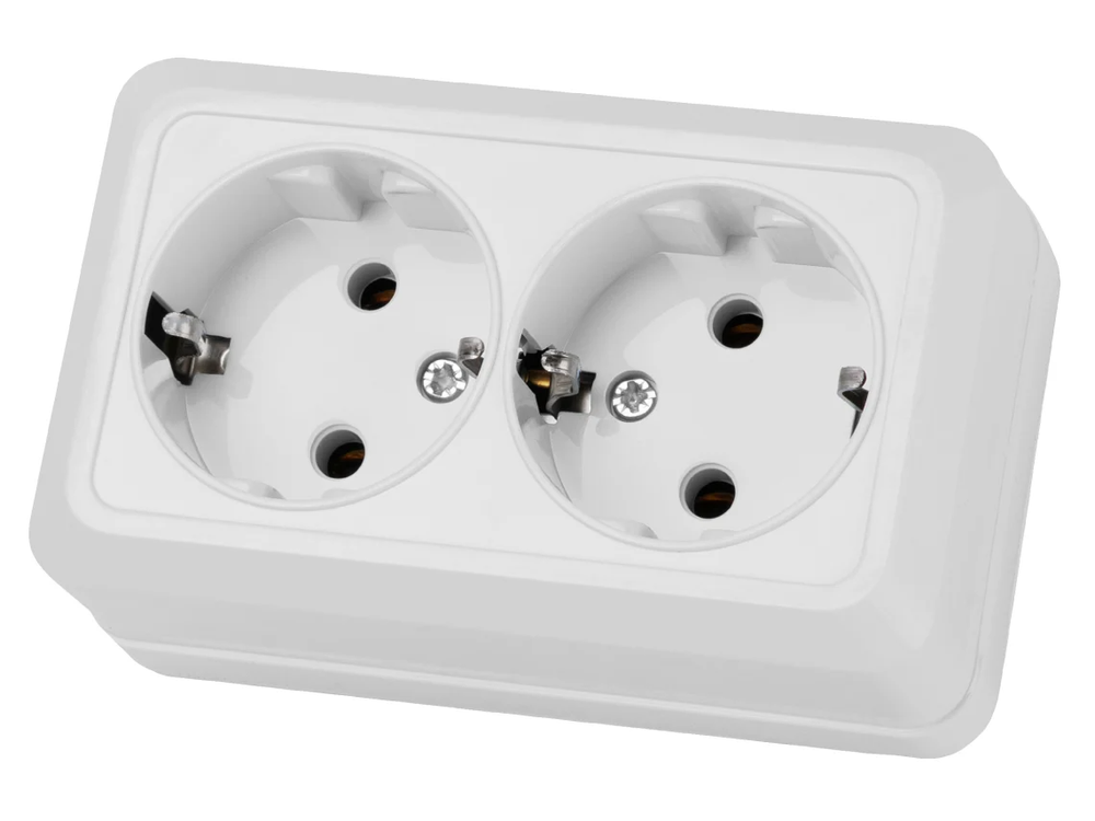 Двойная розетка открытой установки 2П+3 IP20 16А, белая TDM ELECTRIC Ладога SQ1801-0019