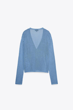 ZARA КАРДИГАН ИЗ 100% ХЛОПКА, СИНИЙ