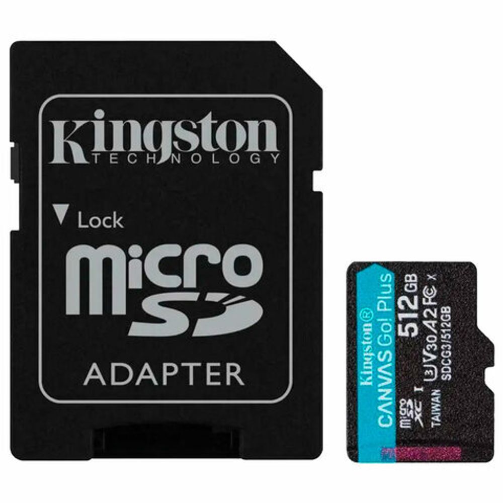 Карта памяти microSDXC 512 GB KINGSTON Canvas Go Plus, UHS-I U1, 170 Мб/с (class 10), с адаптером, SDCG3/512Gb