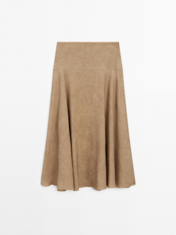 Massimo Dutti Юбка миди из льняной смеси с воланами, коричневый