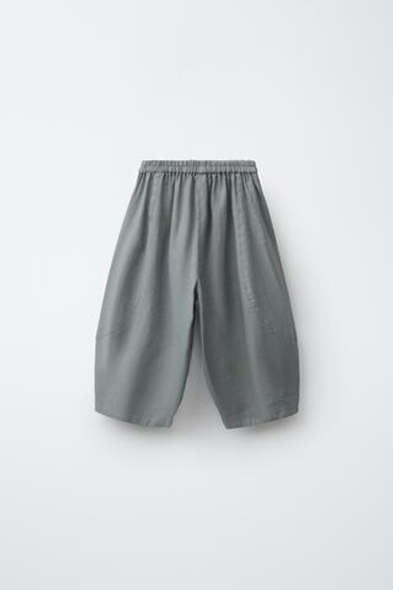 ZARA БРЮКИ BALLOON ИЗ 100% ЛЬНА, ЗЕЛЕНОВАТО-СИНИЙ