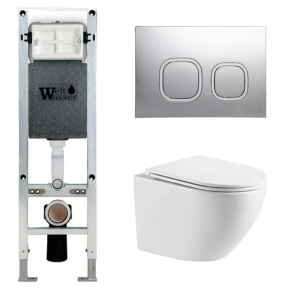 Унитаз с инсталляцией WeltWasser AMBERG 350 ST + MERZBACH 043 GL-WT + AMBERG RD-CR