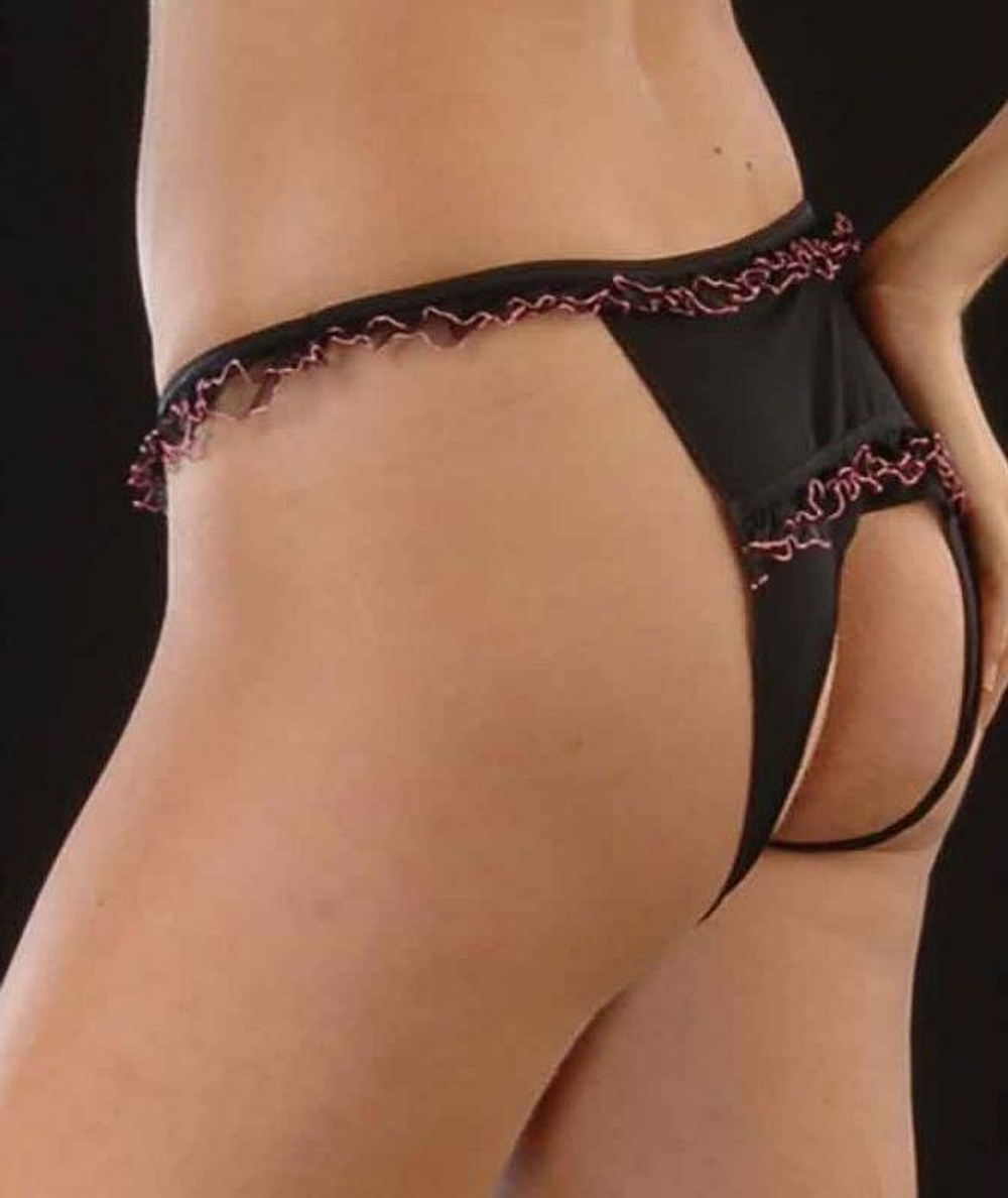 Соблазнительные трусики с рюшами и открытыми ягодицами (Размер: S-M) (Цвет: черный)