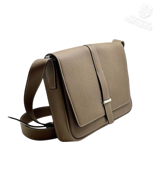 Сумка через плечо Hermes вертикальный мессенджер серо тауповый