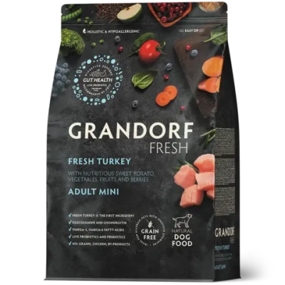 Grandorf Fresh, Fresh Turkey & Adult Mini для собак мелких пород (Свежее мясо индейки с бататом)