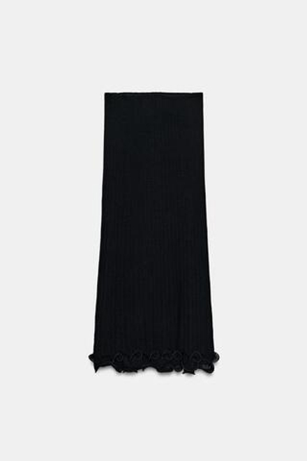 ZARA ДВУХСЛОЙНАЯ ТРИКОТАЖНАЯ ЮБКА МИДИ, ЧЕРНЫЙ