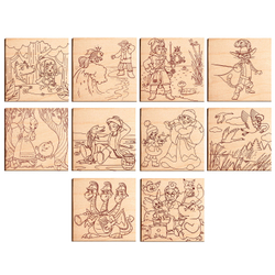 Заготовки деревянные для выжигания "Сказочные мотивы", 5 шт., 10 рисунков, 15х15 см, BRAUBERG HOBBY, 665306