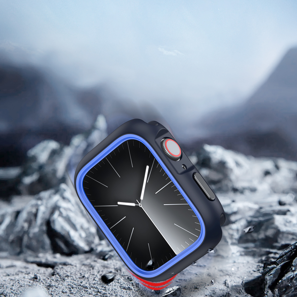 Чехол-бампер для часов Apple Watch 44мм для моделей 4, 5, 6 и SE, черный с синими вставками (Midnight/Blue) от Dux Ducis, серия Bamo Series Case