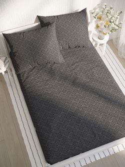 Постельное белье перкаль Сказка "Классика (черная)" евро  Наволочка 50х70 см 2 шт Простынь на резинке 180x200 см Пододеяльник 200x215 см