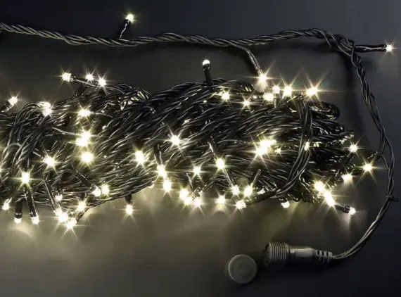 Светодиодная нить с контроллером 20 м., 220V, 200 теплых белых LED ламп, черный ПВХ провод, Rich LED (RL-T20C2-B/WW)