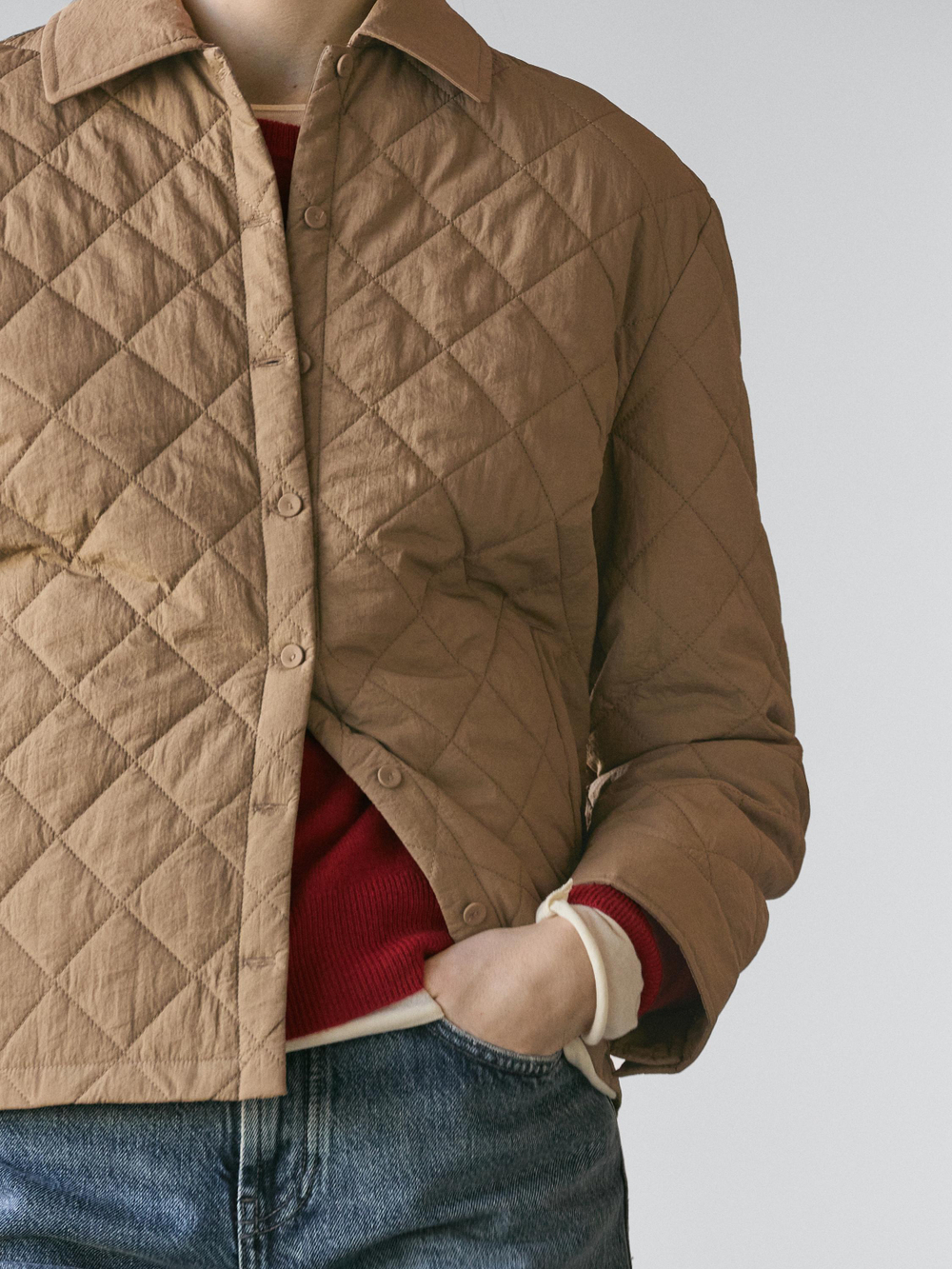 Massimo Dutti Короткая легкая стеганая куртка, коричневый