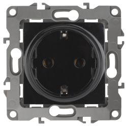 Розетка ЭРА Серия 12 12-2102-06 с заземлением 2P+E Schuko со шторками 16A-250В IP20 чёрный | Эра 12