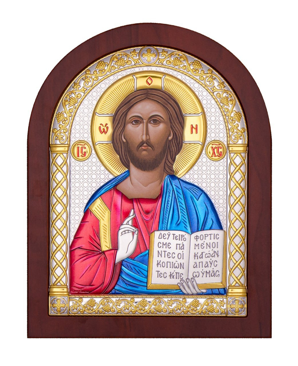 Спаситель, икона арочная, красное дерево, эмаль 206х275