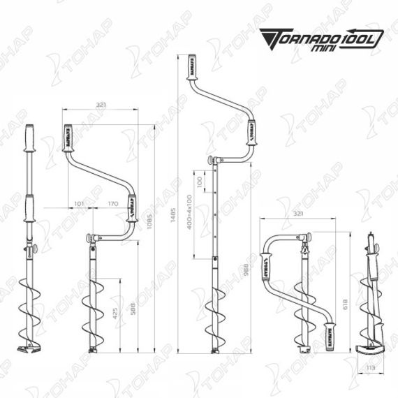 Ледобур ТОРНАДО-М2 ф100 МИНИ левое вращение, без чехла (LT-100LM-1) Тонар
