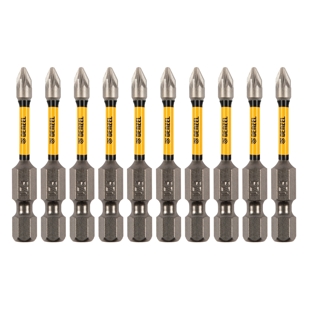 Бита IMPACT, PZ1x50 мм, лазерная обработка шлица, сталь S2, 10 шт., Е 6,3 Denzel
