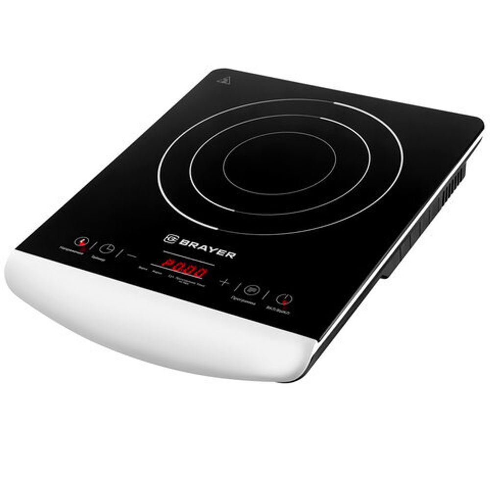 Настольная индукционная плита BRAYER BR2801, 2000 Вт, 5 программ, сенсорное управление, черная