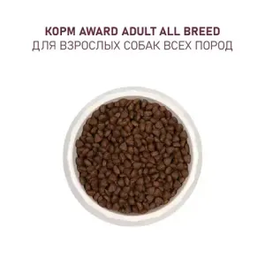 Уценка! Срок 06.2025/ Сухой корм AWARD для взрослых собак всех пород с говядиной и курицей с добавлением брокколи и черники