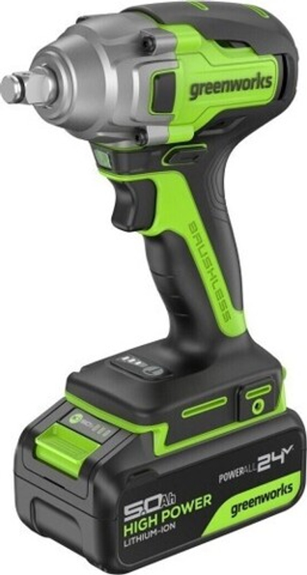 Гайковерт аккумуляторный GREENWORKS GD24IW400 ударный, 24V, АКБ 5Ач и ЗУ 3802907CUG