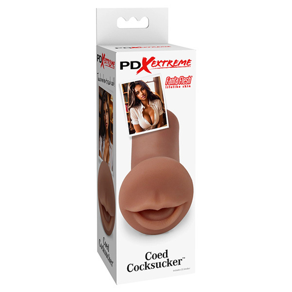 Коричневый мастурбатор-ротик 12,7см PipeDream PDX Extreme Coed Cocksucker Stroker in Brown RD42429