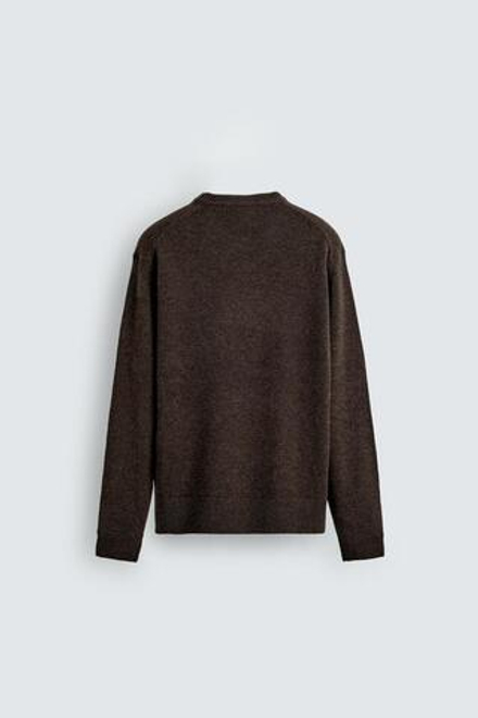 ZARA СВИТЕР КЛАССИЧЕСКОГО КРОЯ ИЗ СМЕСОВОЙ ШЕРСТИ, КОРИЧНЕВЫЙ МЕЛАНЖ