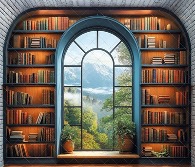 Библиотека с окном арочная №1 - фон неопреновый