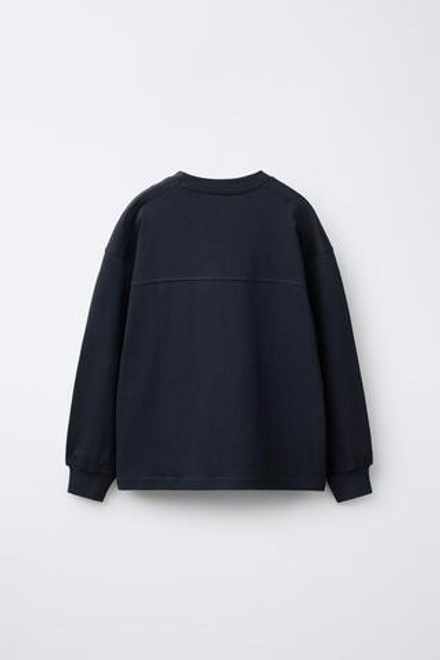 ZARA ФУТБОЛКА С ВЫШИТОЙ НАДПИСЬЮ, МОРСКОЙ ТЕМНО-СИНИЙ