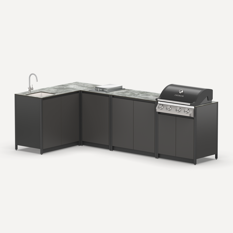 Угловой барбекю комплекс Lounge F-109SGP, 2.9x1.5 м, черный/серый каспий