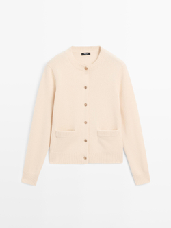 Massimo Dutti Кардиган из трикотажа с золотистыми пуговицами, бежевый