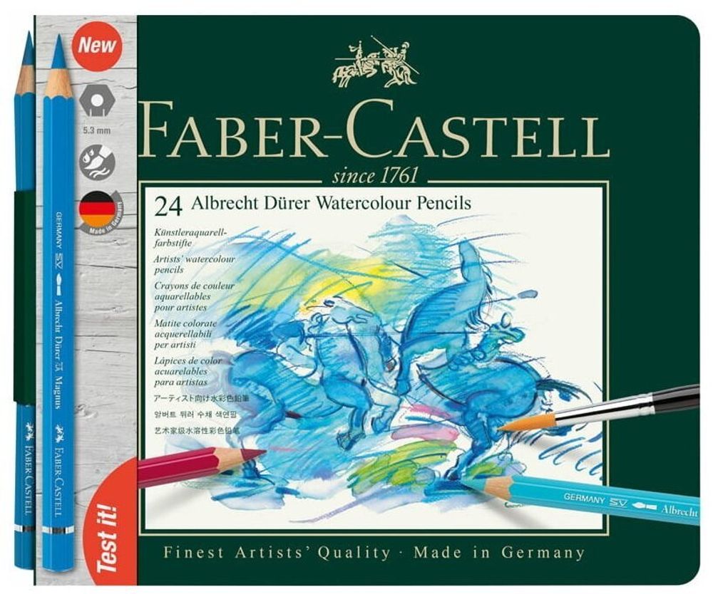 Карандаши цветные акварельные художественные FABER-CASTELL "Albrecht Durer", 24 цвета, металлическая коробка, 117524