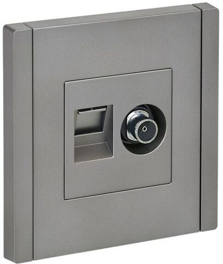 Розетка 2-м TV+RJ45 кат.5E FORTE&PIANO FP536 сталь IEK FP-AK20-1-K46