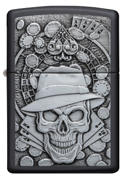 Зажигалка чёрная "Череп в шляпе" Black Matte ZIPPO 49183