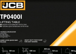 Тележка для перевозки агрегатов гидравлическая г/п 300кг (h min 350мм, h max 1285мм, платформа 820х520мм) JCB JCB-TP04001