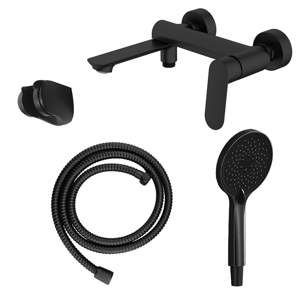 Cмеситель для ванны Azario Alanti с ручным душем, керамический картридж, шланг 150 см, черный матовый (AZ-K3032B)