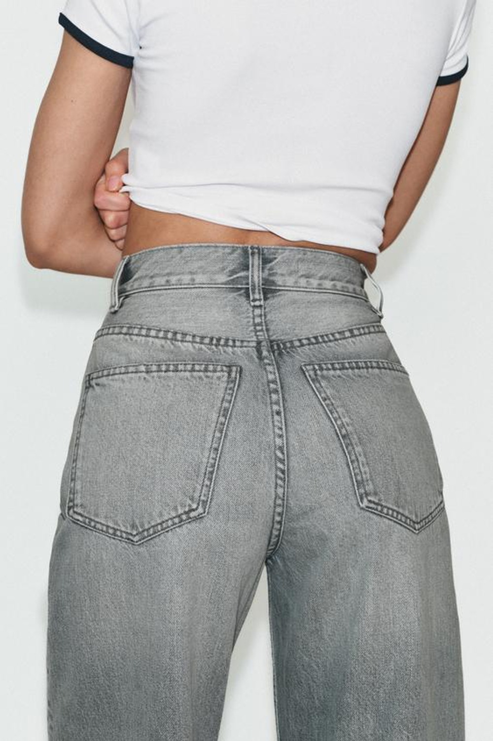 ZARA ДЖИНСЫ TRF EXTRA WIDE-LEG С ВЫСОКОЙ ПОСАДКОЙ, СВЕТЛО-СЕРЫЙ