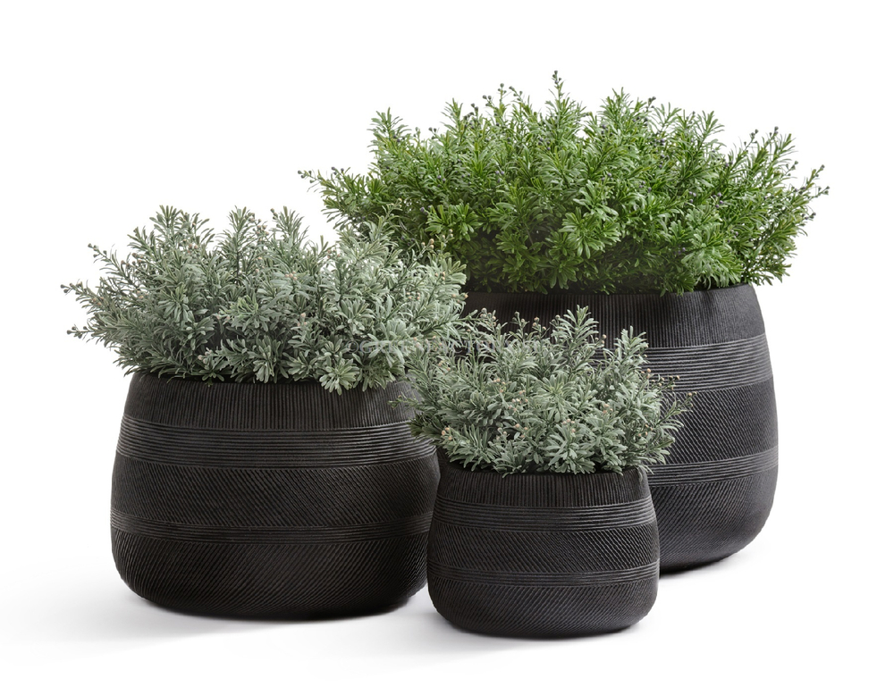 Кашпо TREEZ ERGO - серия Graphics - Низкая чаша - Чёрный графит