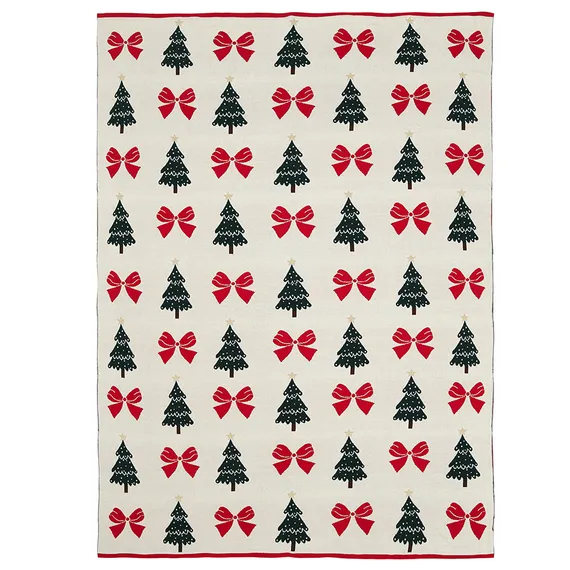 Плед из хлопка с новогодним рисунком christmas bows из коллекции new year essential, 130x180 см