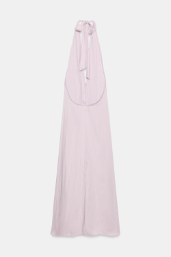 ZARA АТЛАСНОЕ ПЛАТЬЕ МИДИ С ВОРОТНИКОМ ХАЛТЕР, ЛИЛОВЫЙ