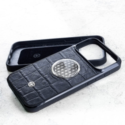 Эксклюзивный чехол iPhone 17 pro max натуральная кожа сакральная геометрия цветок жизни - Euphoria HM Premium