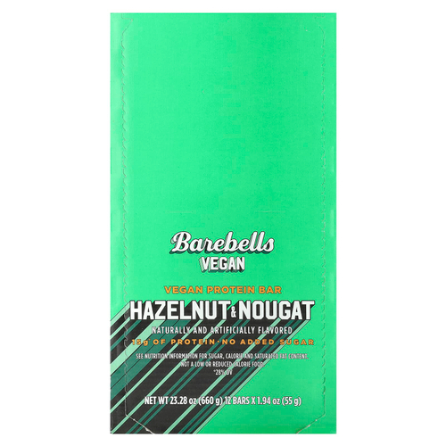 Barebells, веганский протеиновый батончик, фундук и нуга, 12 батончиков по 55 г (1,94 унции)