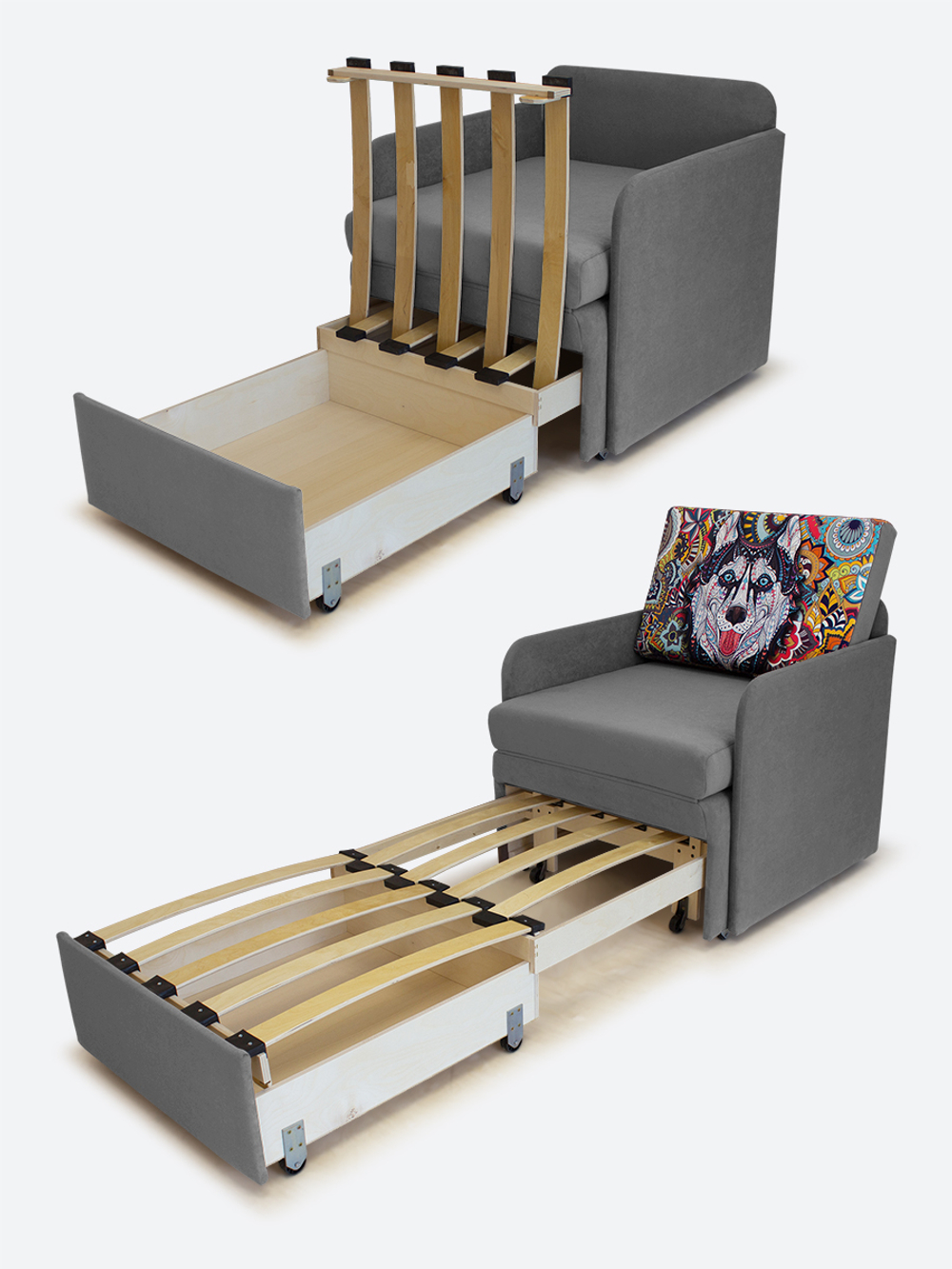 Кресло-кровать "Миник" с подлокотниками, купон Хаски